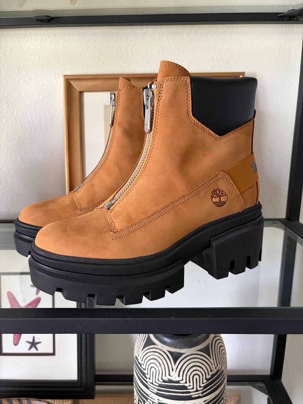 Timberland Everleigh Front Zip Boot Womens 7 Wheat Nubuck Platform TB0A5YHM New